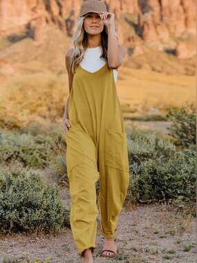 Double Take V-Neck Sleeveless Loose Baggy Jumpsuit with Pockets